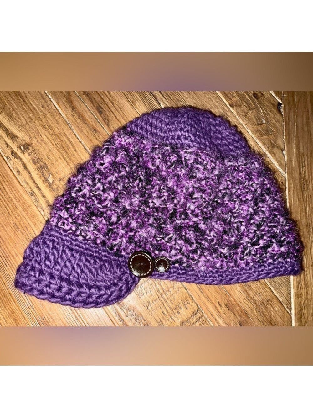 Turtle Fur Newsboy hat in purple crochet with button accents for adults